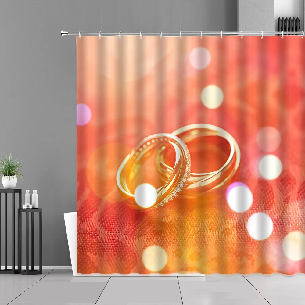 

3D Waterproof Polyester Bathtub Screen Romantic Proposal Couple Ring Shower Curtain with Hooks Bathroom Home Decor Bath Curtains