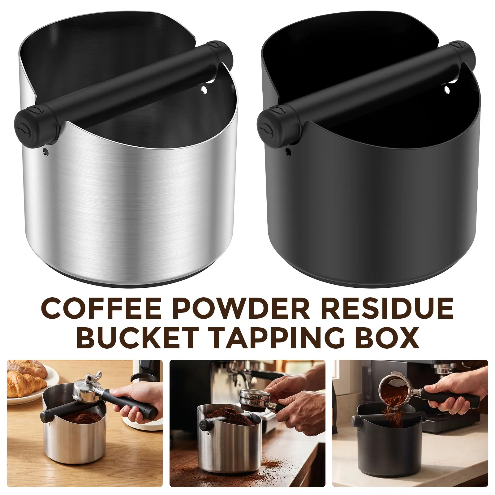 Espresso Knock Box Coffee Grounds Container with Removable Strike Bar Non Slip Espresso Knock Bucket for Home Office Coffee Tool