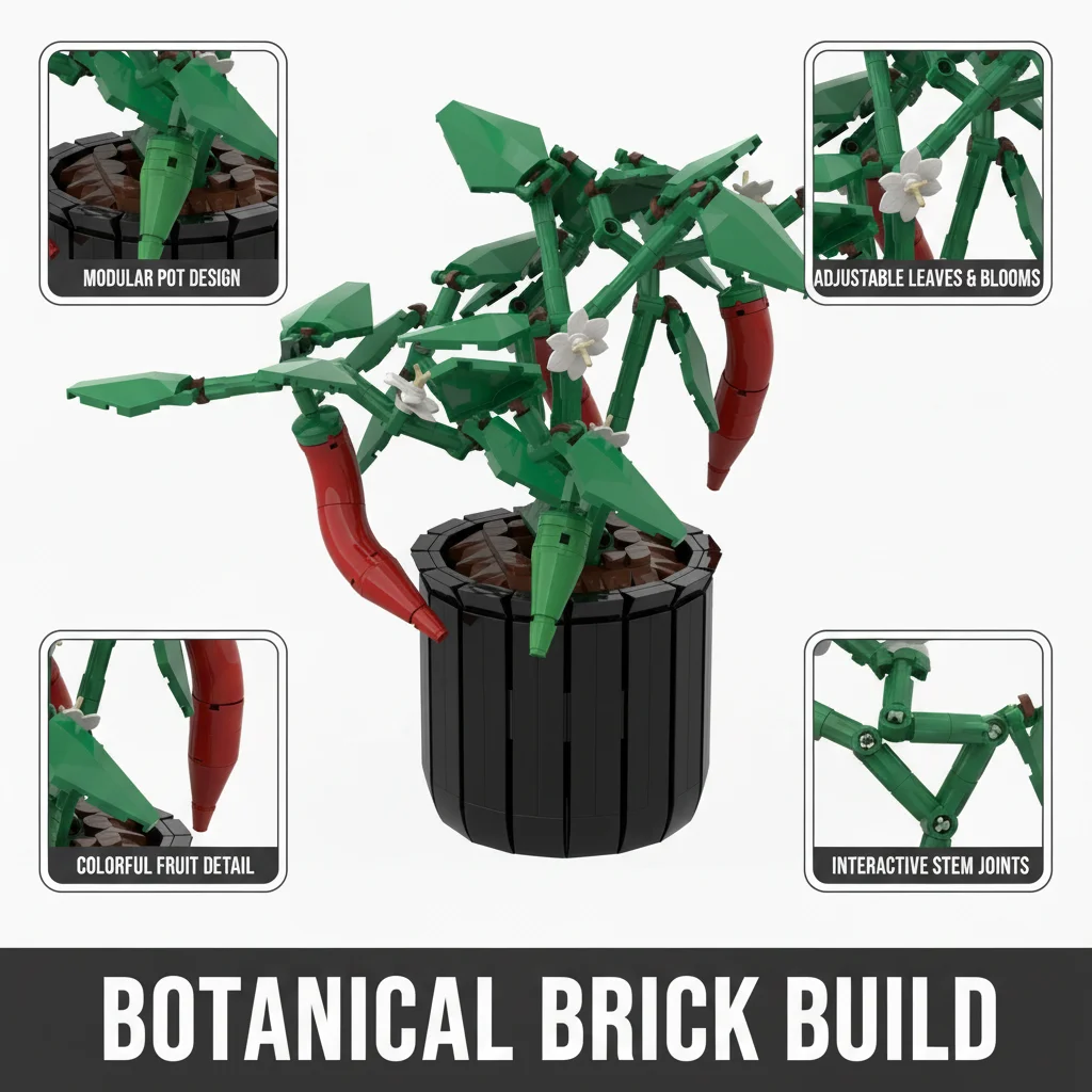 MOC Creative Red Chili Potted  - Home Office Building 评论和价格
