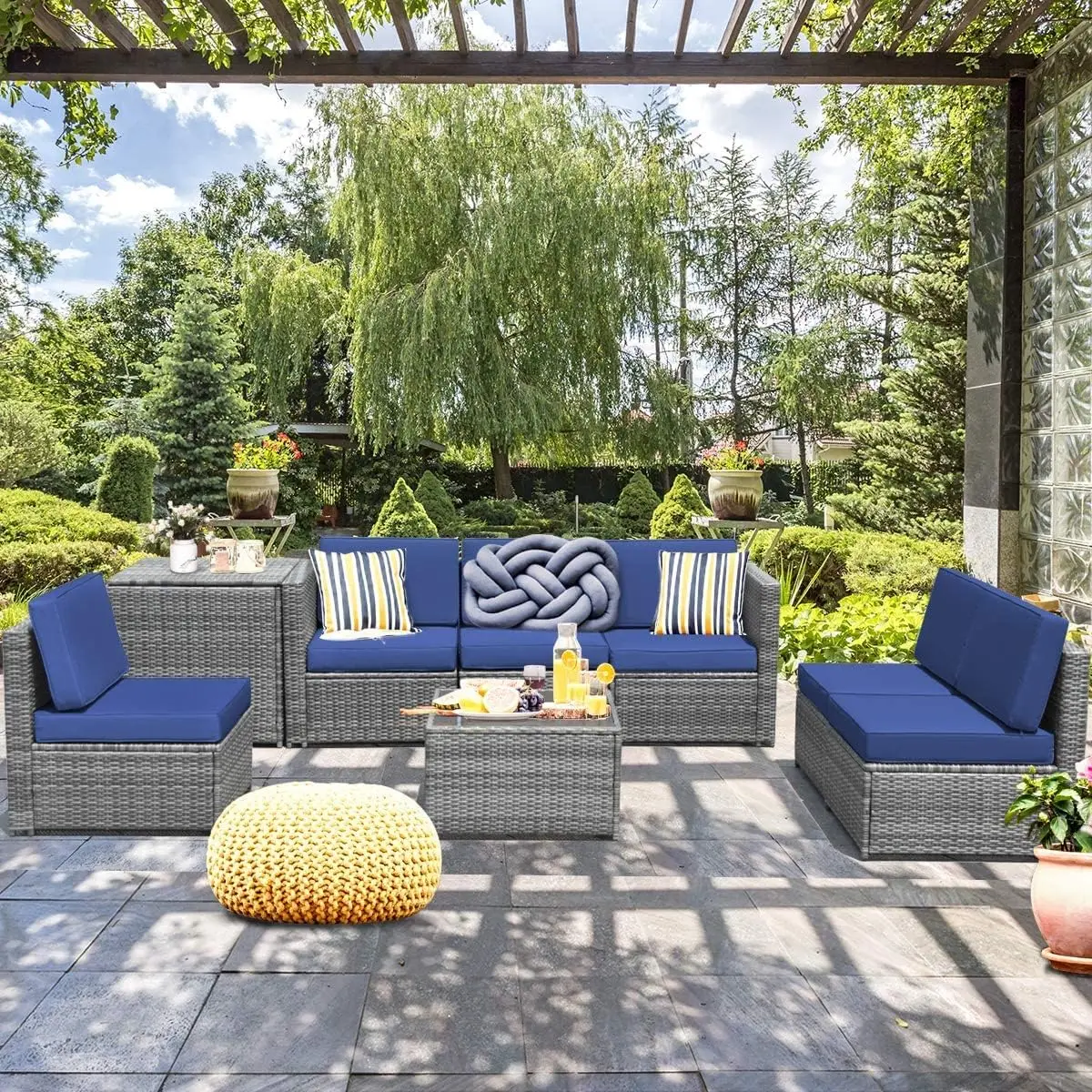 

Patio Furniture Set Outdoor PE Rattan Conversation Set with Storage, Sectional Wicker Sofa Set with Coffee Table and Cushions