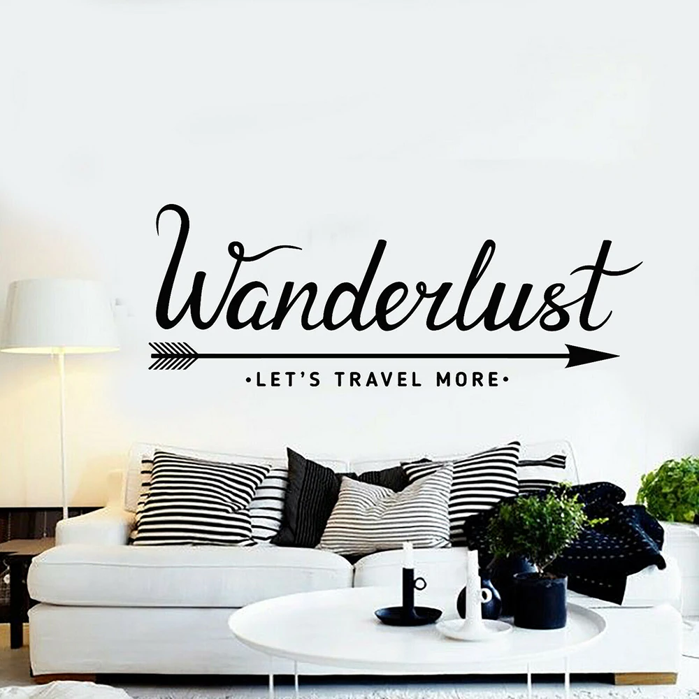 

Vinyl Wall Decal Inspiring Phrase Arrow Wanderlust Travel Tourism Wall Stickers for Home Room Decor Decals Removable Mural A411