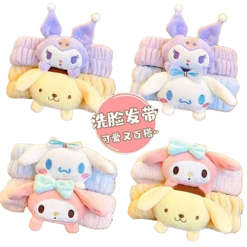 ربطة رأس قطيفة Kawaii Sanrio ، رباط شعر مرن ، غسول وجه ، مكياج ، إكسسوارات شعر ، كوروم ، سينامورول ، مرحبا كيتي ، كرتون