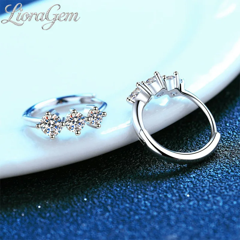 LioraGem Luxury 3-stone Row Hoop Earrings for Women, Featuring 0.72 Carats of D-color Moissanite Platinum PT950 Stamp