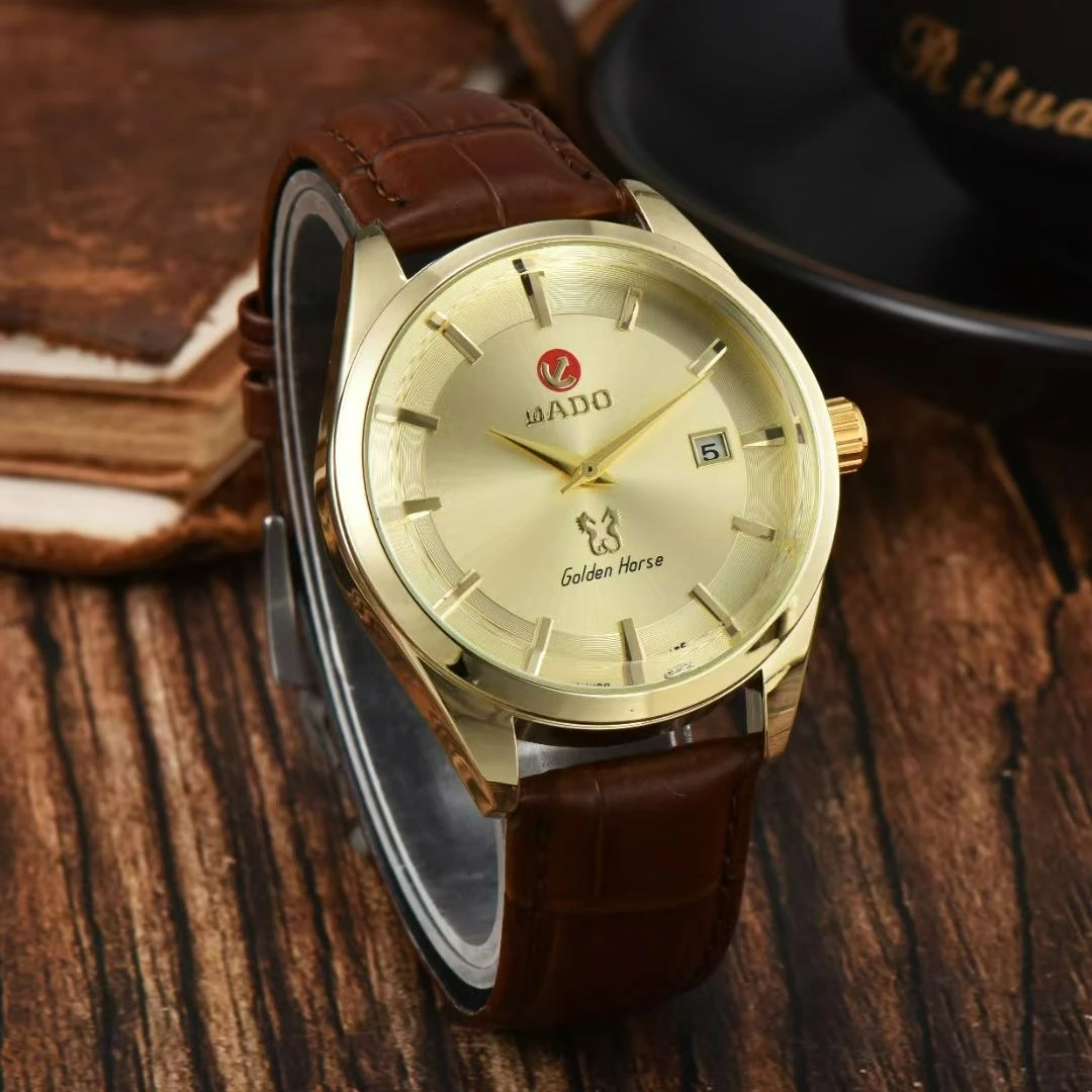 Golden Seahorse Leather Strap Minimalist Waterproof Wristwatch - Automatic Mechanical Single Calendar Business Watch for Men