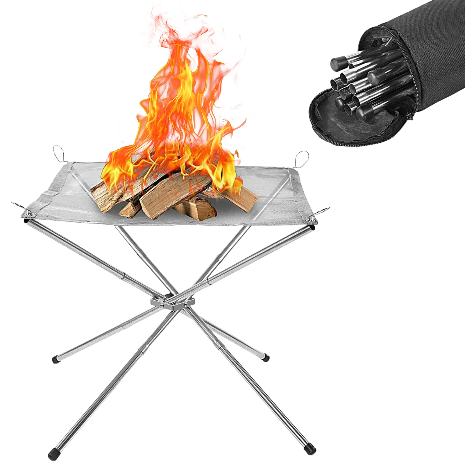Portable Outdoor Fire Pit Collapsing Steel Mesh Fire Stand Stove Wood Heater Camping Supplies Backyard Garden With Carrying Bag