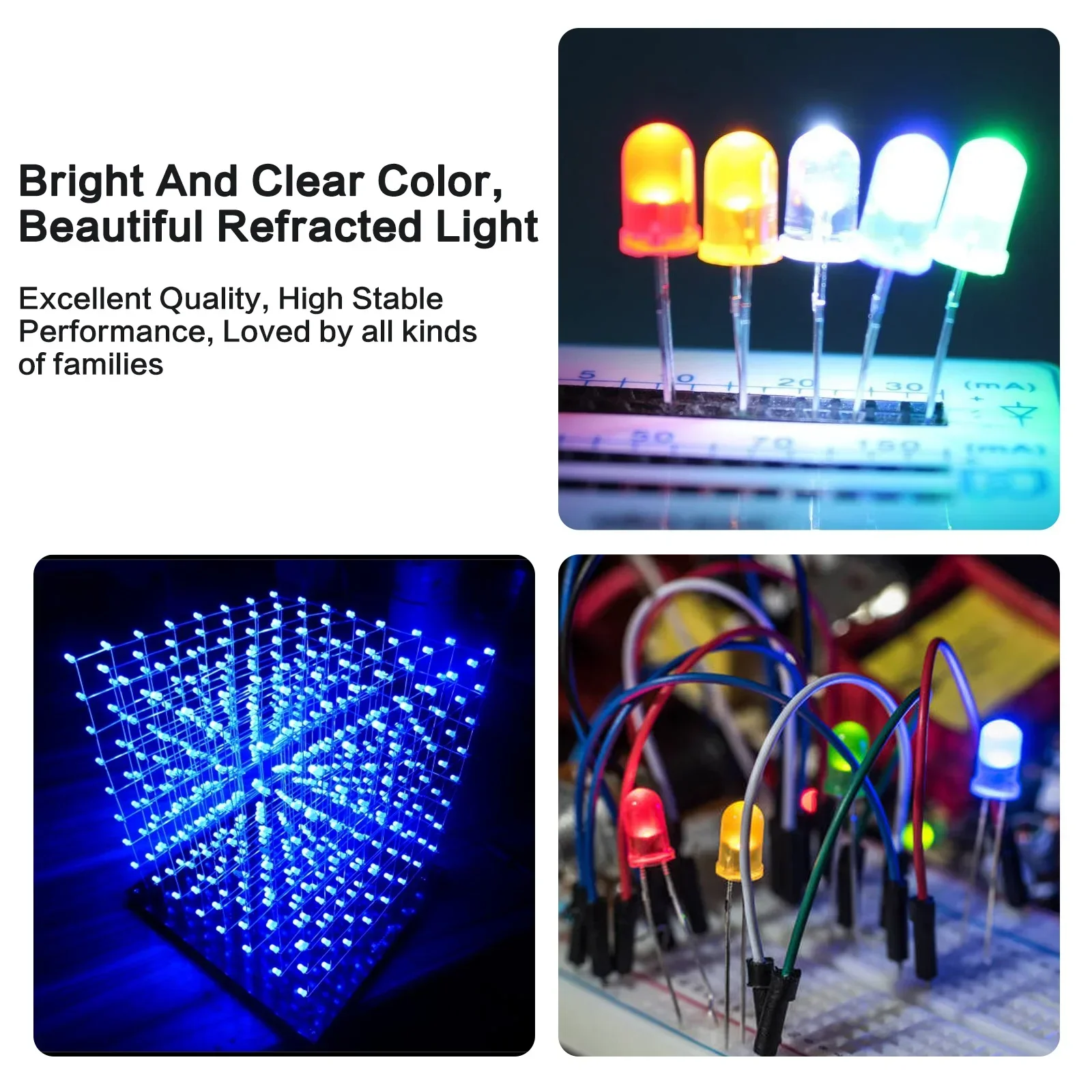 Lâmpada de lâmpada de diodo emissor de luz LED, luz de resistência, DIY, DC, 3V, 20mA, vermelho, amarelo, verde, branco, azul, 3mm, 5mm, 200pcs