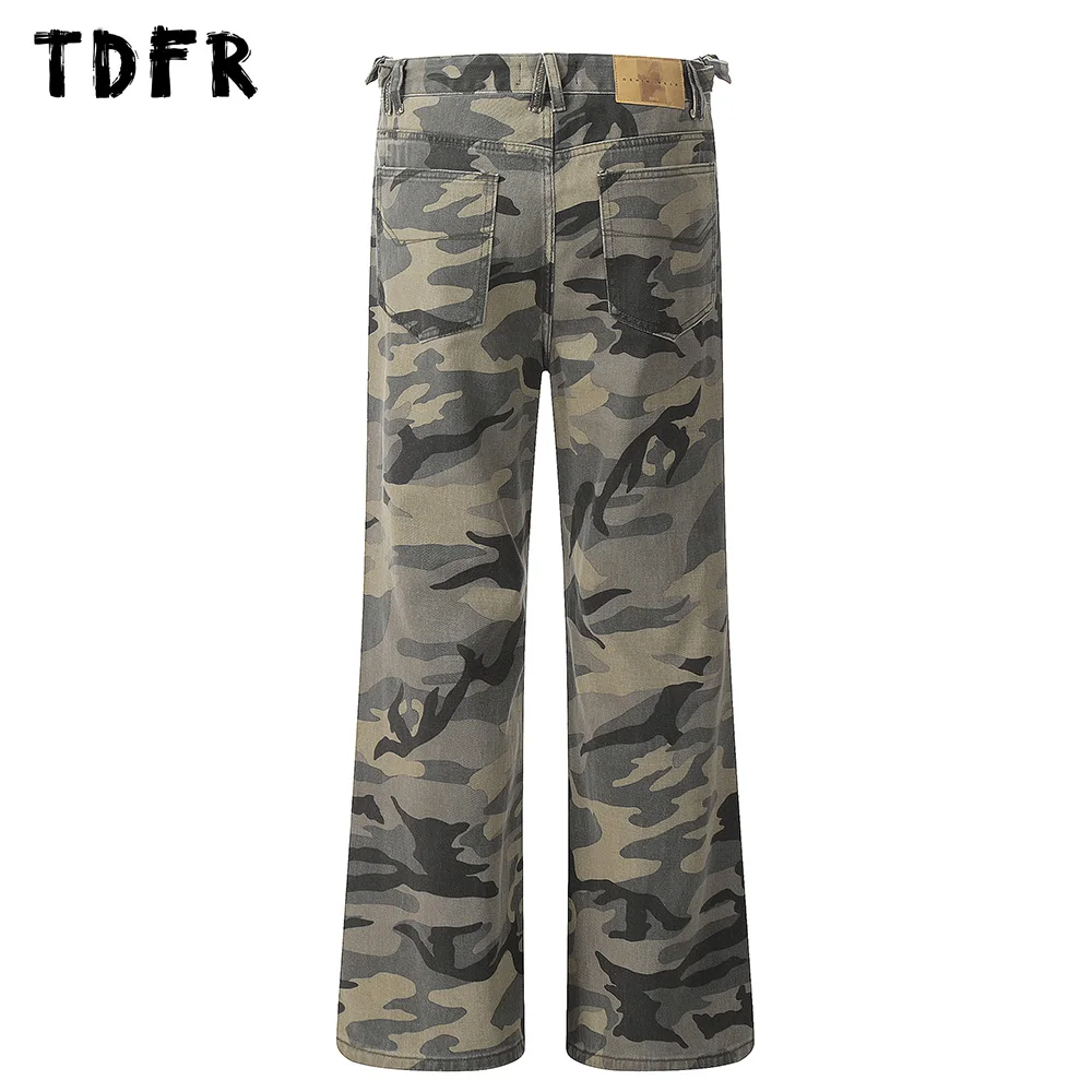 Camouflage Cargo Pants Mens Safari Style Loose Straight Wide leg Pocket Trousers Men Pants