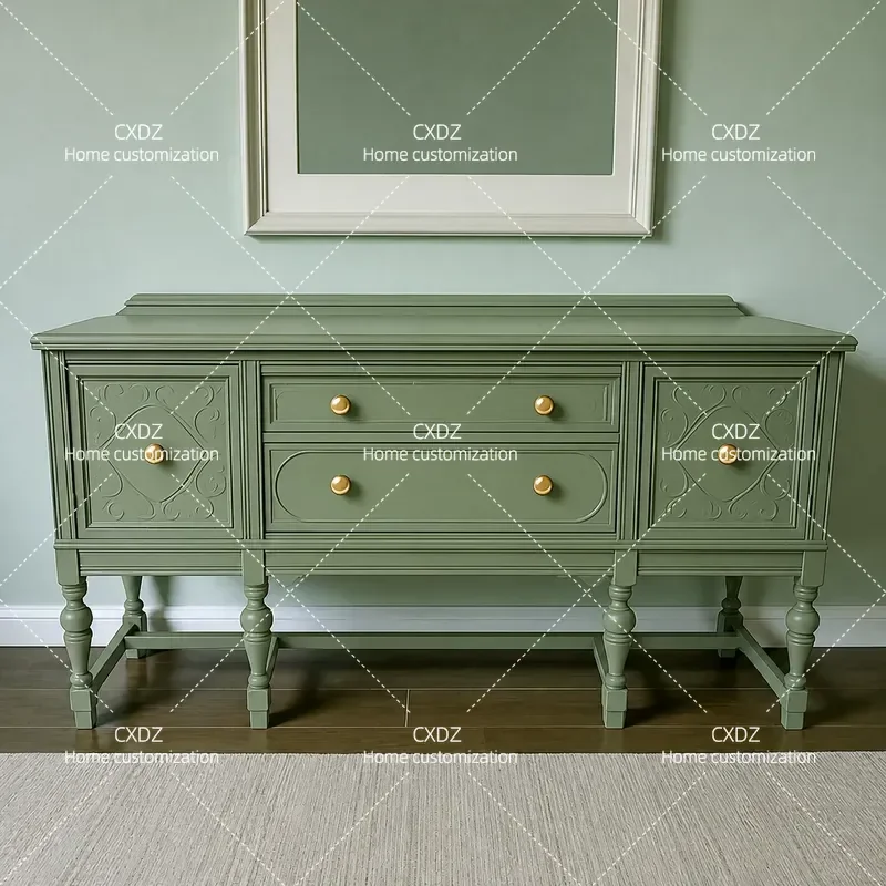 French Carved Solid Wood Dining Side Cabinet Neoclassical Entrance Hall Storage High End Wall Locker Console Table
