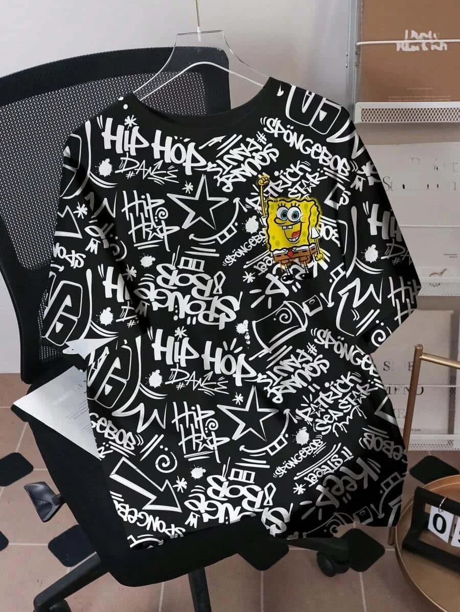 2026 Neues Trendiges SpongeBob Schwammkopf Graffiti T-Shirt, Atmungsaktive Kinder- und Erwachsenenkleidung für Männer und Frauen, Eltern-Kind-Outfit – Detail 8