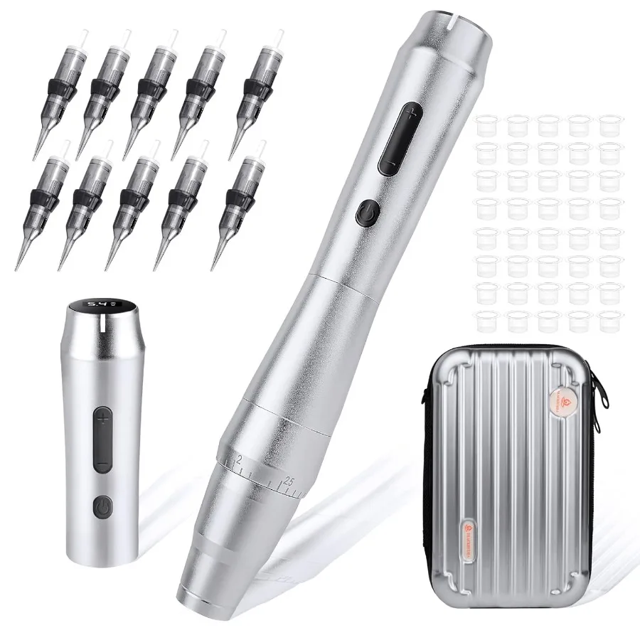 Rotary Permanent Makeup Machine with Display Screen for Professional Cosmetic Application Includes 10pcs Needles Cartridge Ink