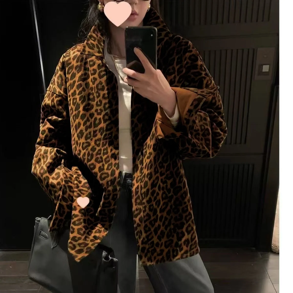 Autumn Winter Women\'s Chic Leopard Shirt Jacket Sexy Elegant Loose Blouses Retro Top Streetwear Jacket Vintage Lady Casual Coat