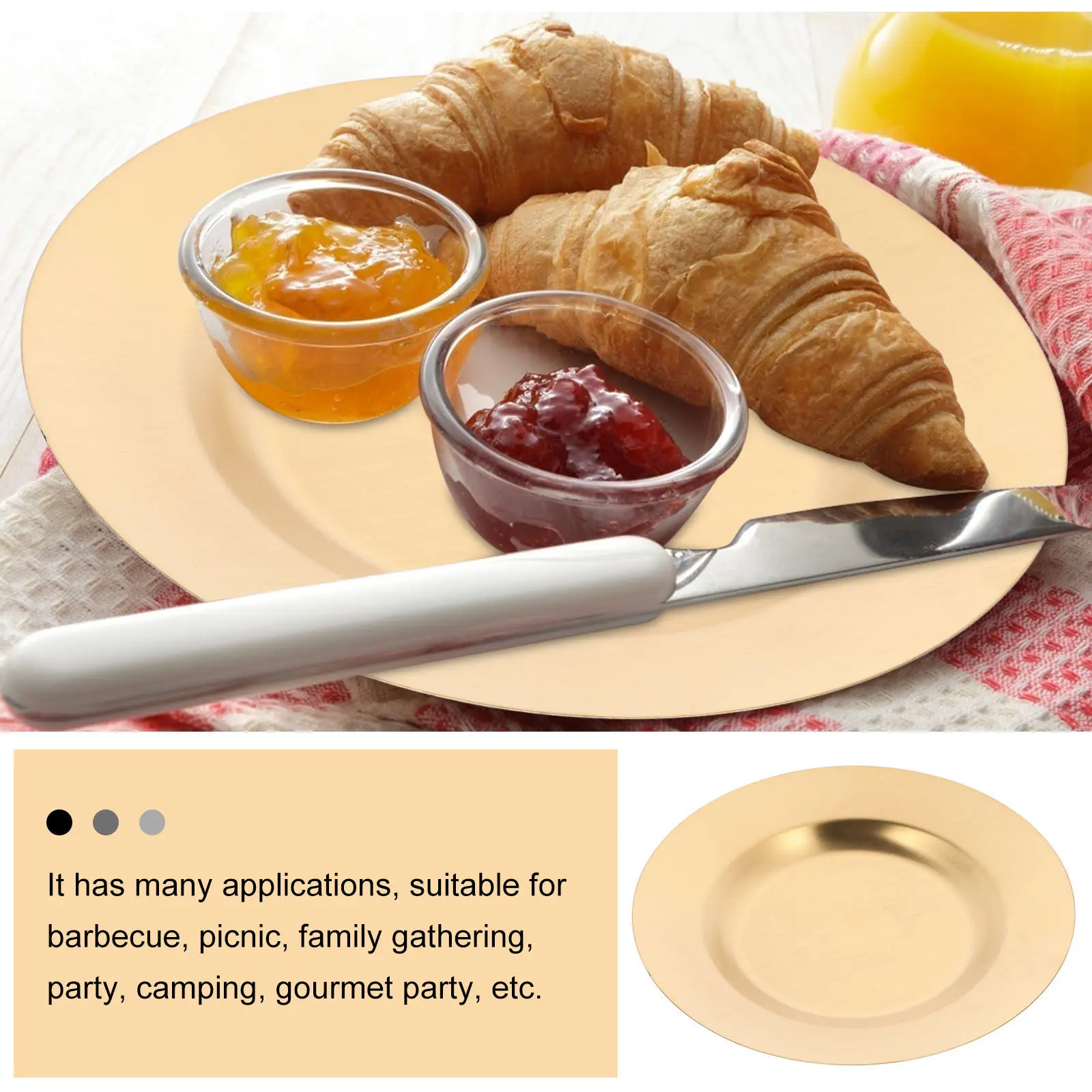 

Stainless Steel Dinner Plate Smooth Surface Round Edges Bbq Picnic Party Food Serving Plate Restaurant Western Food Pasta Fruit