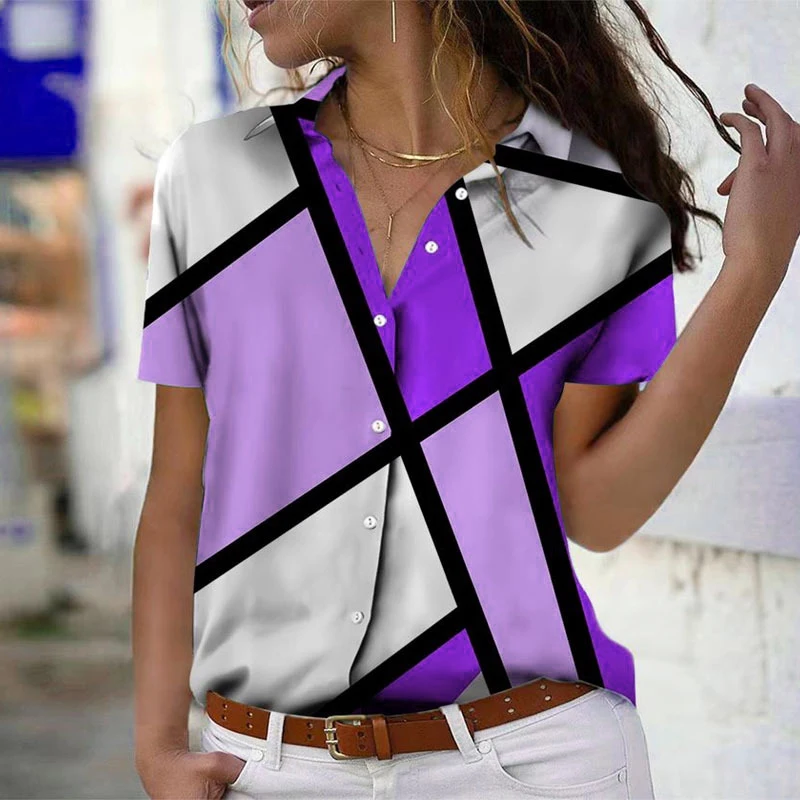 Short Sleeve Tie-dye Plaid Pattern Women Fashion Shirts Summer 3d Printed Street Trend Ladies Casual Blouse 3XL Plus Size Shirt