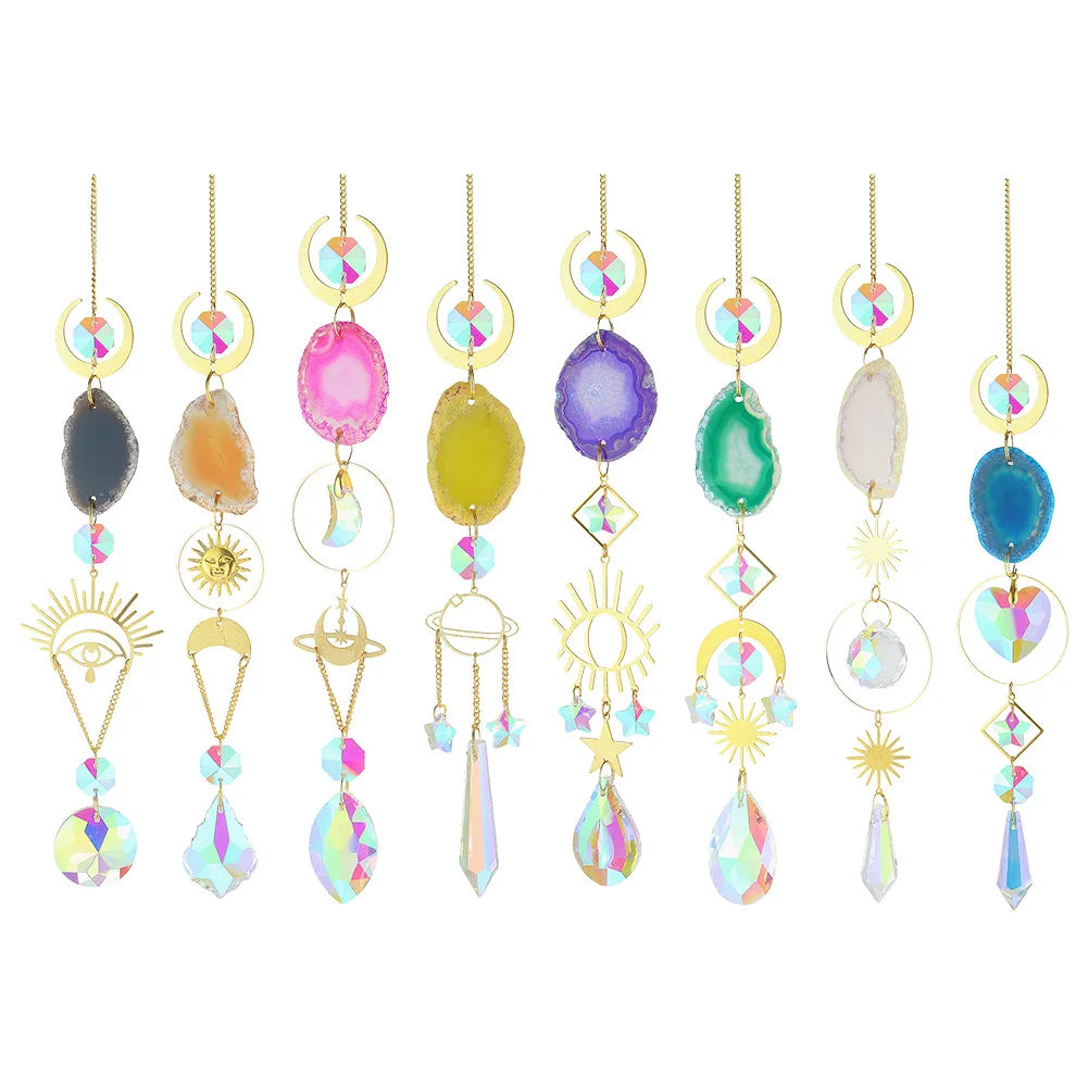 Crystal Prism Wind Chimes Devil Eye Planet Metal Rainbow Light Catcher Moon Creative Chic Garden Ornaments for Home Wall Bedroom