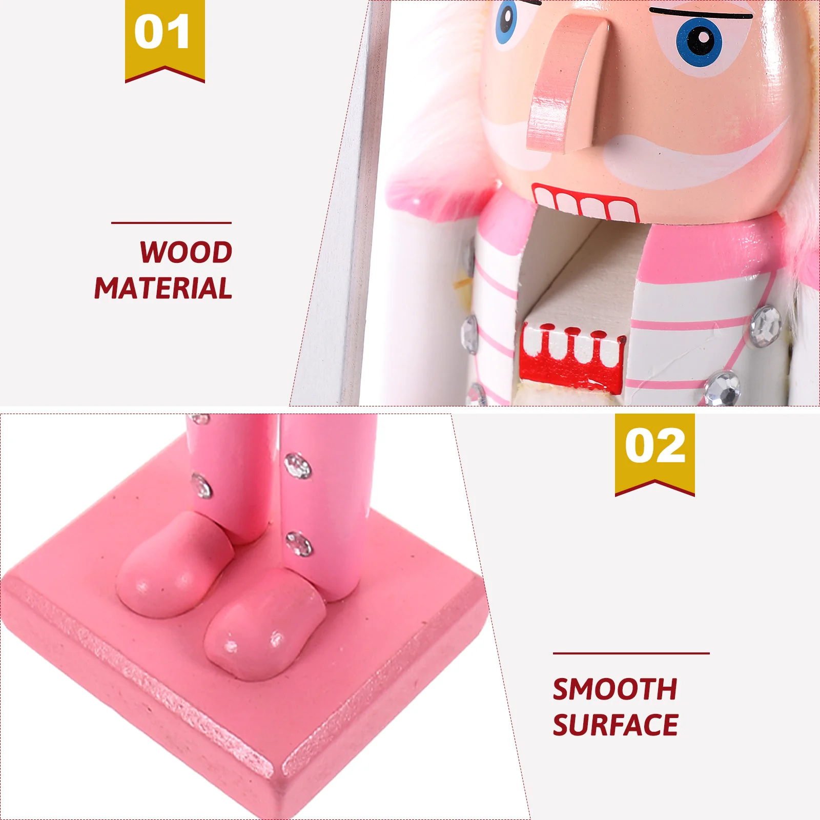 

Pink Nutcracker Soldier 25CM Smooth Wood Christmas nament Home Decor Xmas Gift Desktop Model Traditional Holiday
