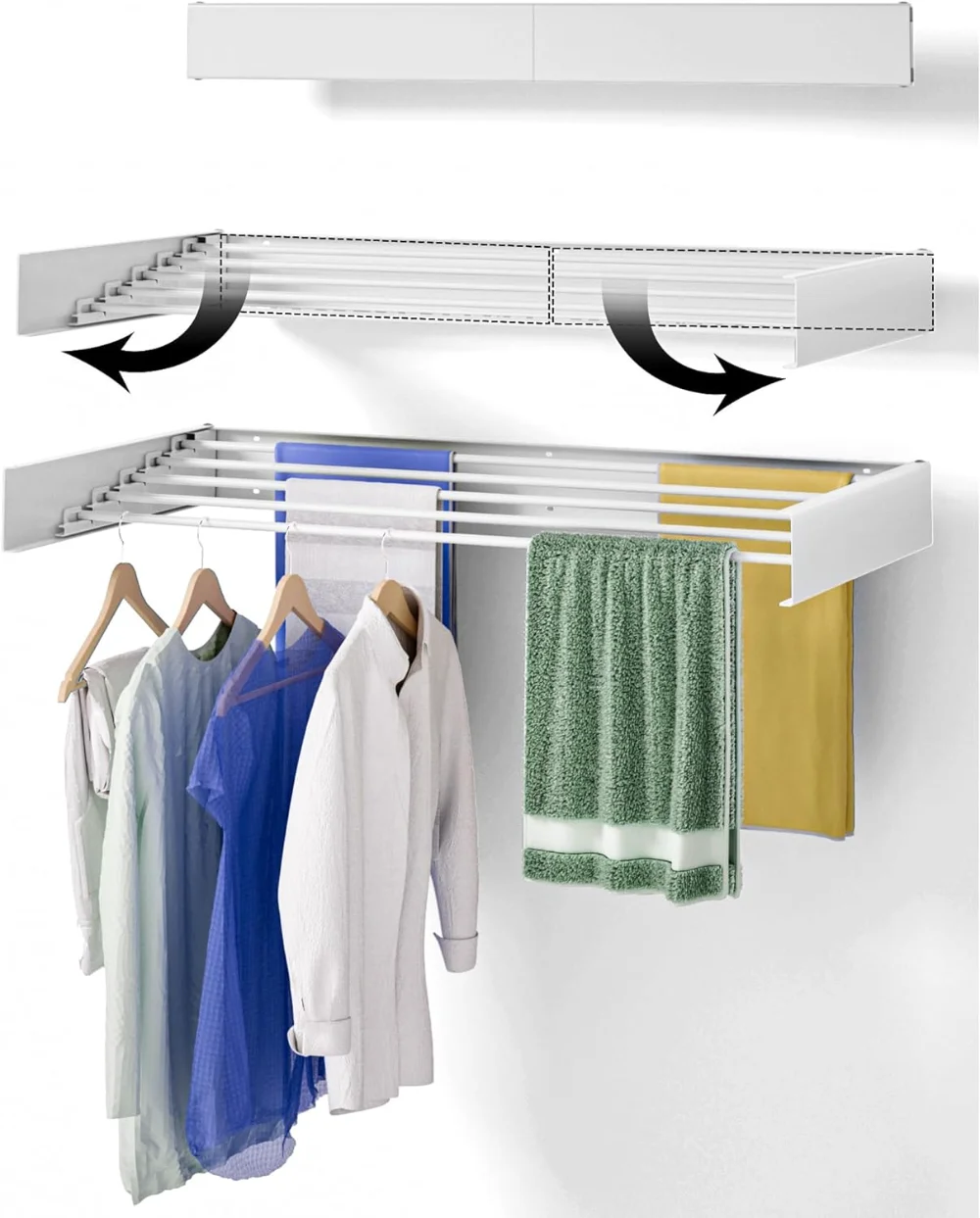 

Wall Mounted Drying Rack, 31.5" Wide, 13.2 Linear Ft, 100% Aluminum Rods Space Saving Clothes Drying Rack with