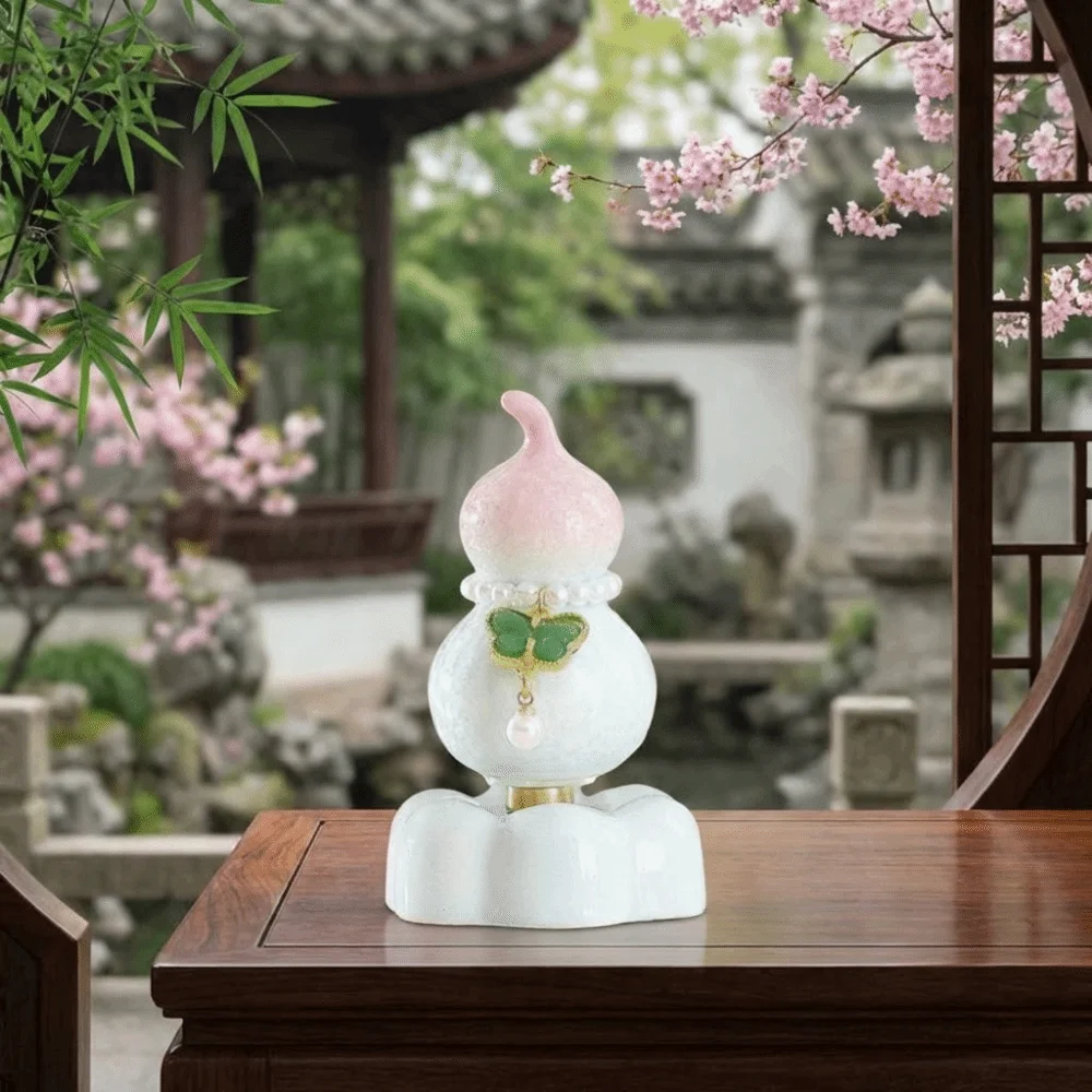 Creative 360° Rotation Ceramic Calabash Statue Exquisite Lucky Gourd Statue Multicolored Mini Gourd Ornament Home Decor