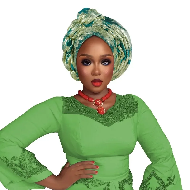 

Fashion Women African Turban Cap Lady Head Wraps Nigeria Wedding Auto Gele Headtie Party Headgear Headwear Hat Outfits