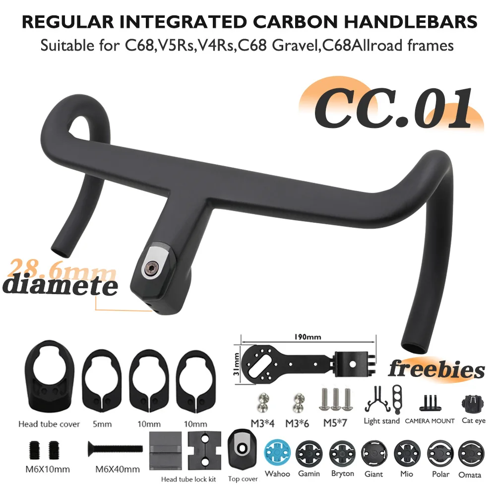 

CC.01-C68,V5Rs,V4Rs,carbon fiber one-piece road handlebar black matte split handlebar built-in wiring 370-430mmbicycle handlebar