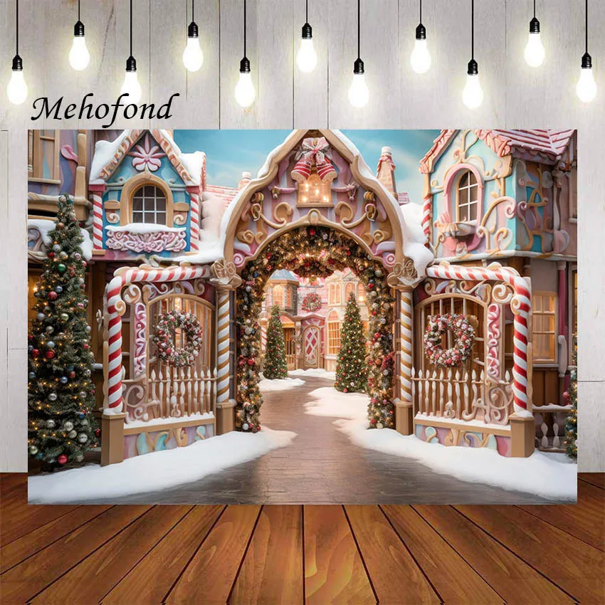 

Mehofond Photography Background Winter Christmas Gingerbread House Xmas Tree Kids Family Portrait Decor Backdrop Photo Studio