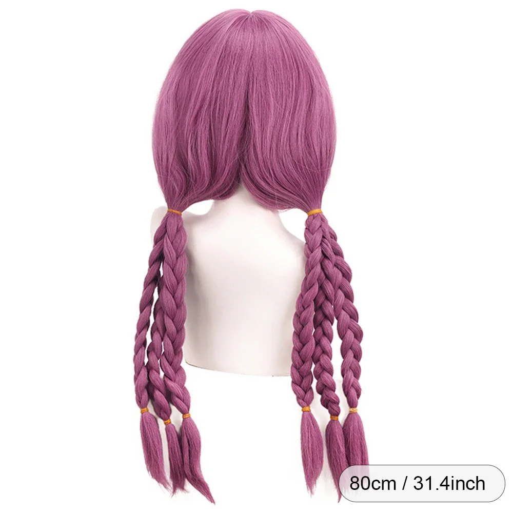 Long Straight Braided Synthetic Pink Purple Wig with Bangs Fluffy Anime Game Cosplay Wig for Daily Paert