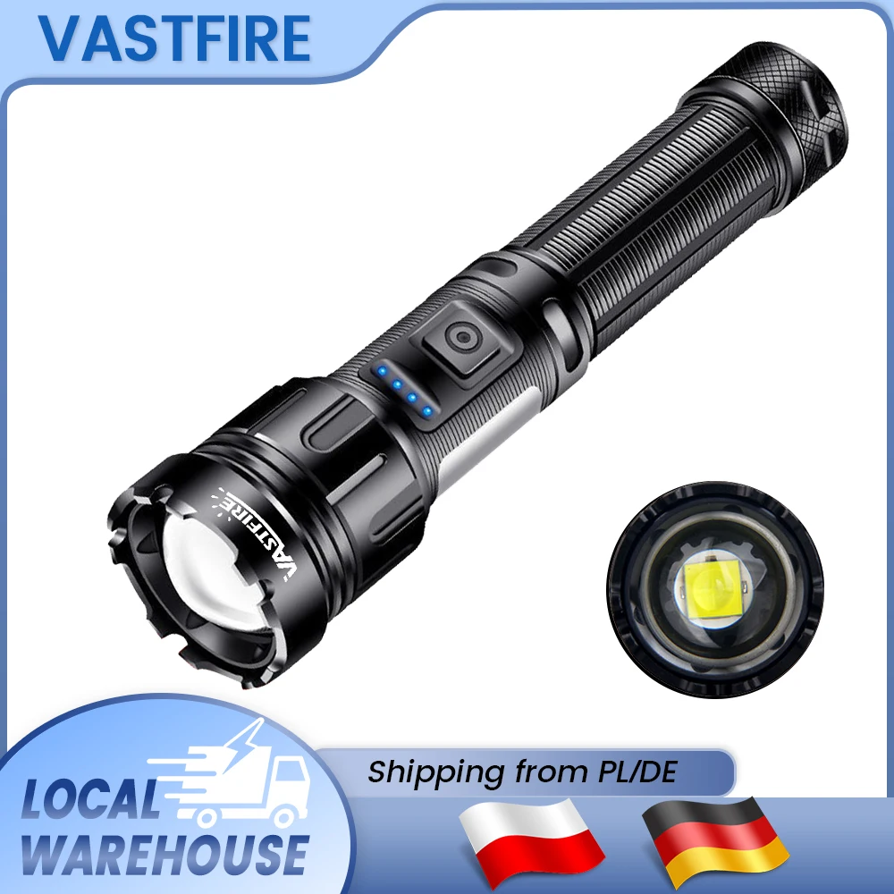 Lampe torche tactique LED rechargeable par USB avec affichage numérique, lampe de poche haute luminosité pour le camping, la pêche, les situations d'urgence et les utilisations en extérieur (stock UE)