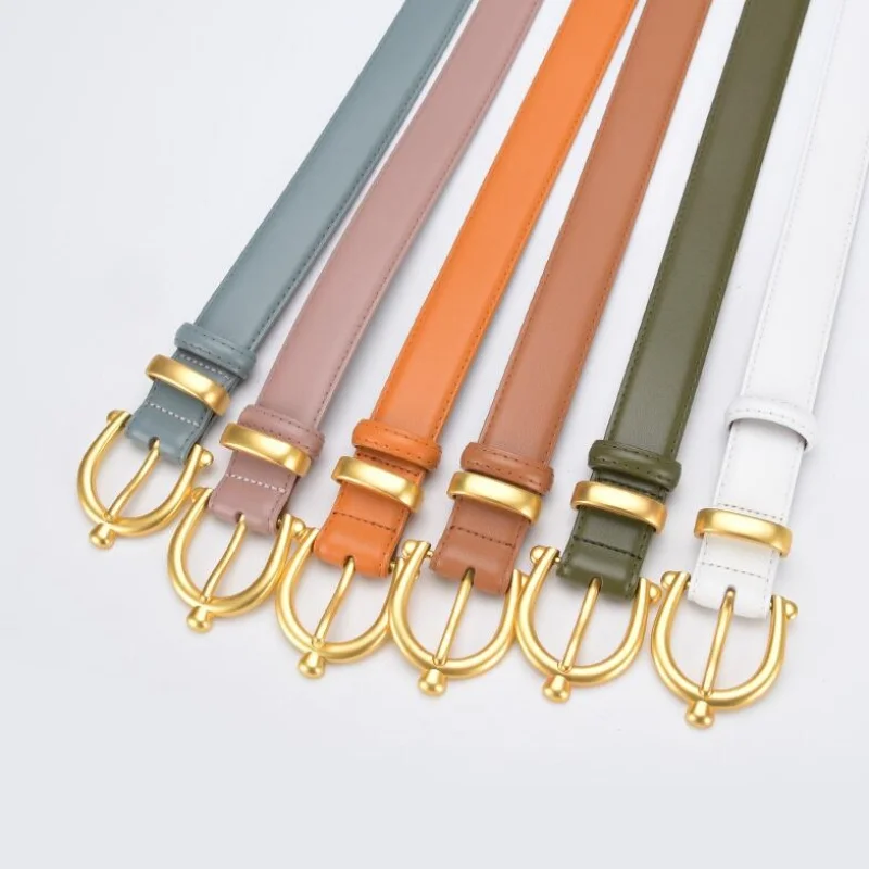 New ladies leather belt fashion version of fine pin buckle belt simple smooth buckle perforated belts for women luxury designer