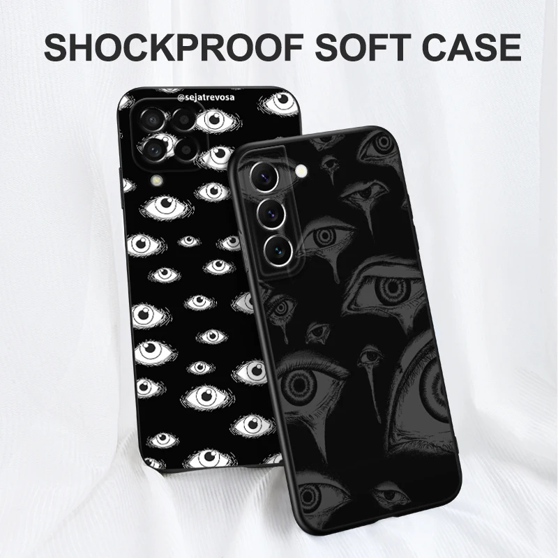 Black tpu Case For Samsung galaxy M53 M13 M62 A12 A22 A22S A32 A42 A52 A52S A72 4g 5g A20S Scary Eyes