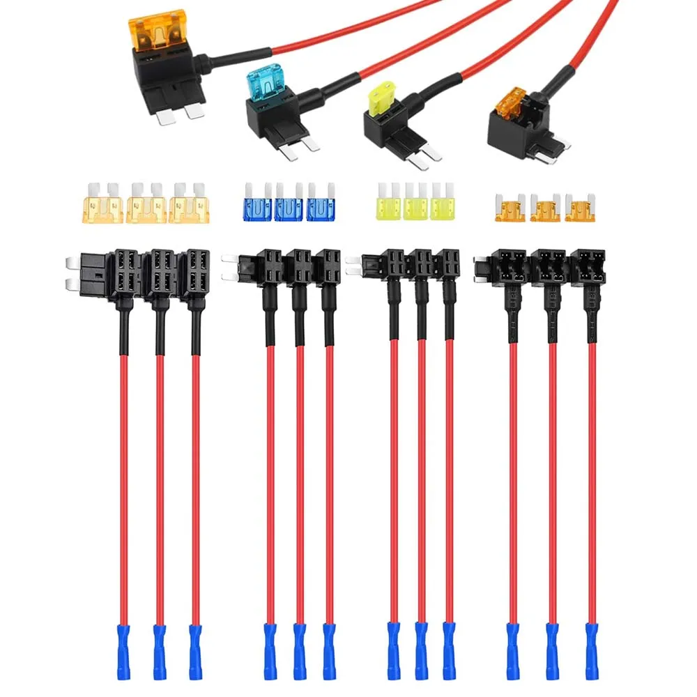 12PCS 12V Fuse Taps Low Profile Mini Micro2 Standard Fuse Holder Add a Circuit Fuses Kit ATO ATC ATM APM Fuses Adapter for Cars