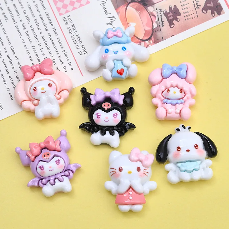 10 Pcs New Kawaii Cartoon Kitten, Puppy, Rabbit Resin Flat Back Scrapbook Figurine DIY Bow Decor Accessories Crafts