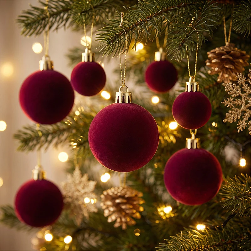 New 44pcs Christmas Decorations Scene Decoration Christmas Ball Plant Velvet Christmas Tree Pendant