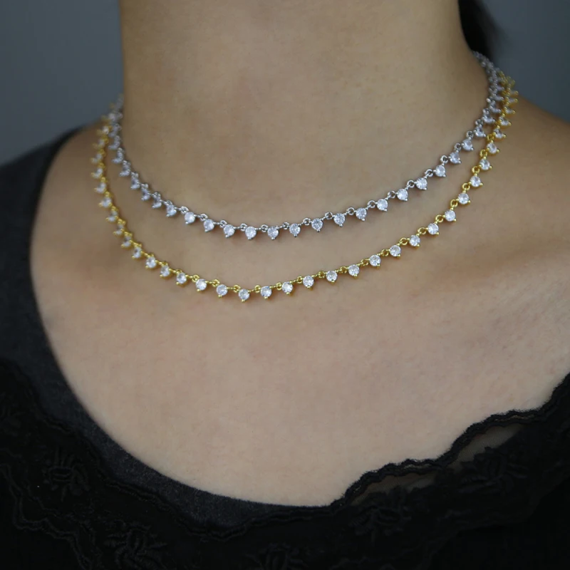 2023 New Arrived Luxury Fashion Women Jewelry 5A Cubic Zirconia CZ Prong Set Tennis Chain Choker Necklace