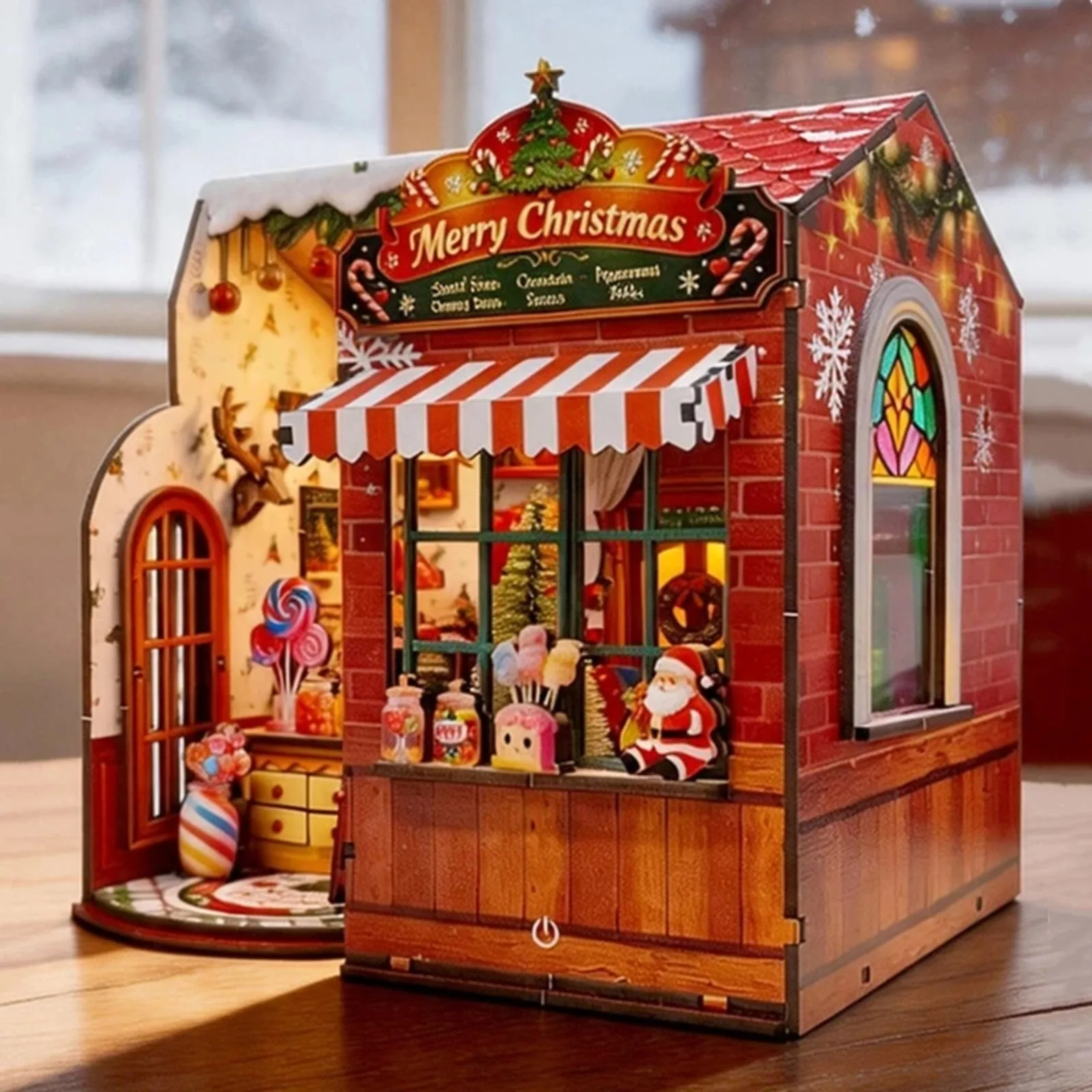 Christmas Miniature Dollhouse Kit, DIY Wooden 3D Puzzle, Handmade Craft Model, Candy House Decor, Holiday Gift Choice for Adults