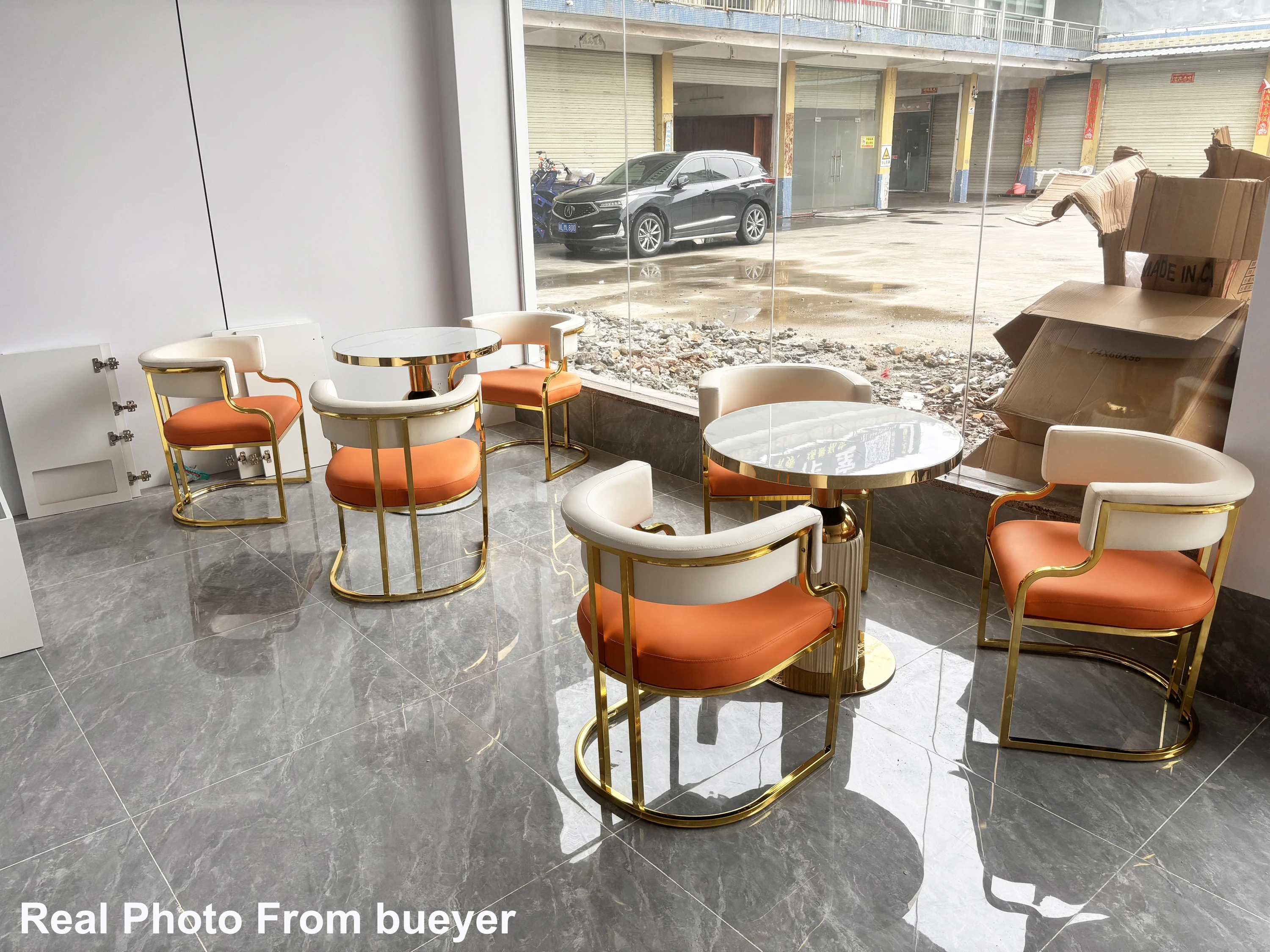 2024 Luxury Accent Chair For Living Room,Electroplated Gold Iron Frame ,Microfiber Leather,For Nail Salon Store Reception Stool
