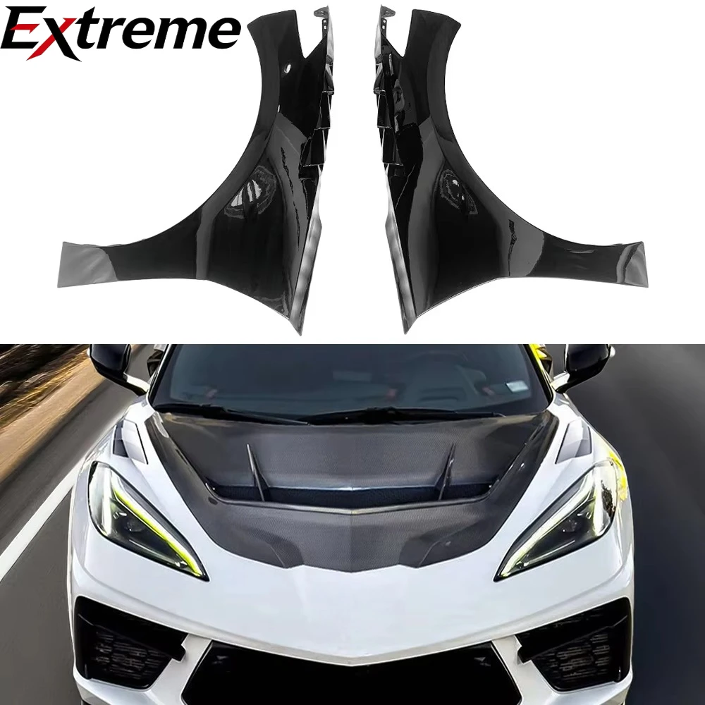 Glossy Black Fiberglass Front Fenders Fit for Chevrolet C8 Corvette Stingray Z51 Front Side Fenders