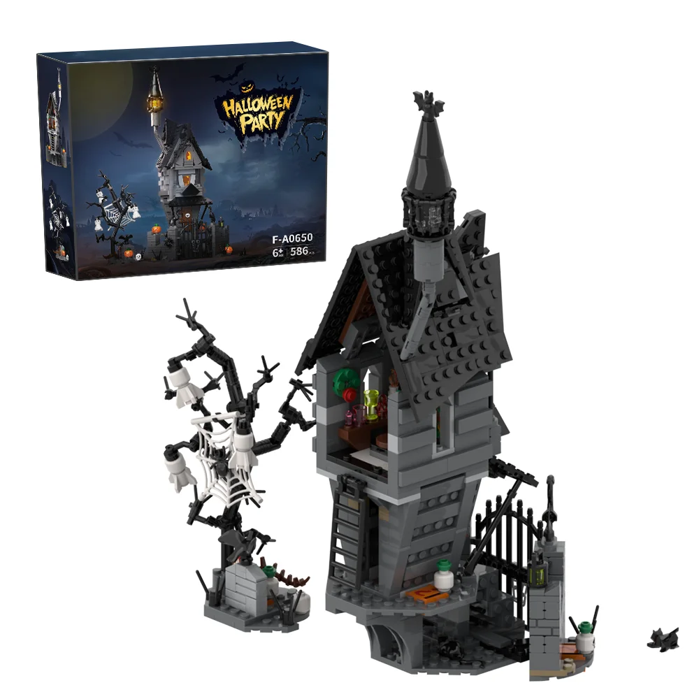 Gobricks MOC Halloween Nightmare House Building Blocks Model Halloween Pumpkin Ghost Skeleton Hut Bricks Assembly Toys Kids Gift