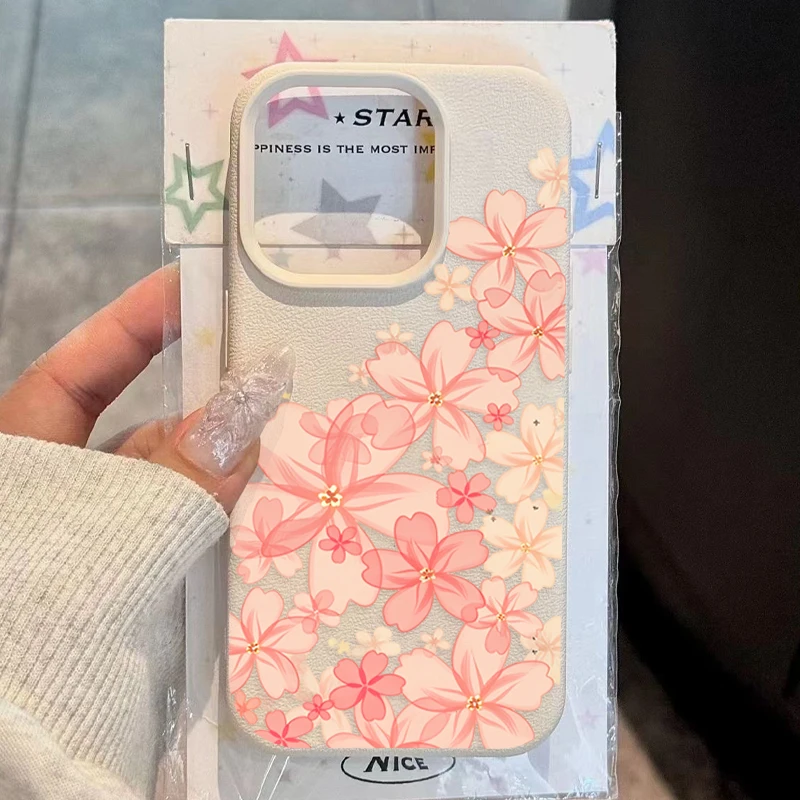Pink Cherry Blossoms Lychee Pattern Phone Case For Samsung Galaxy S26 Ultra S25 Plus S24 FE S23 S22 S21 Silicone Soft Cover
