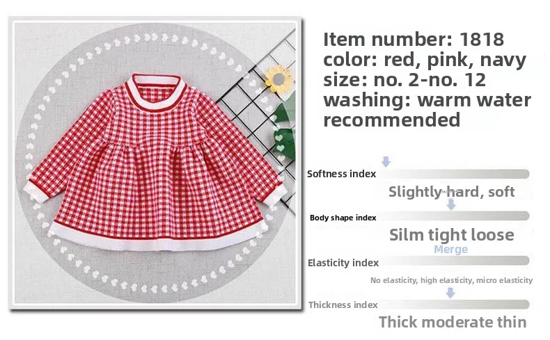 Neues kariertes, bedrucktes, langärmeliges, farbblockiertes, süßes und niedliches, modisches, warmes Mini-Wollkleid für Mädchen im Herbst und Winter. – Detail 3