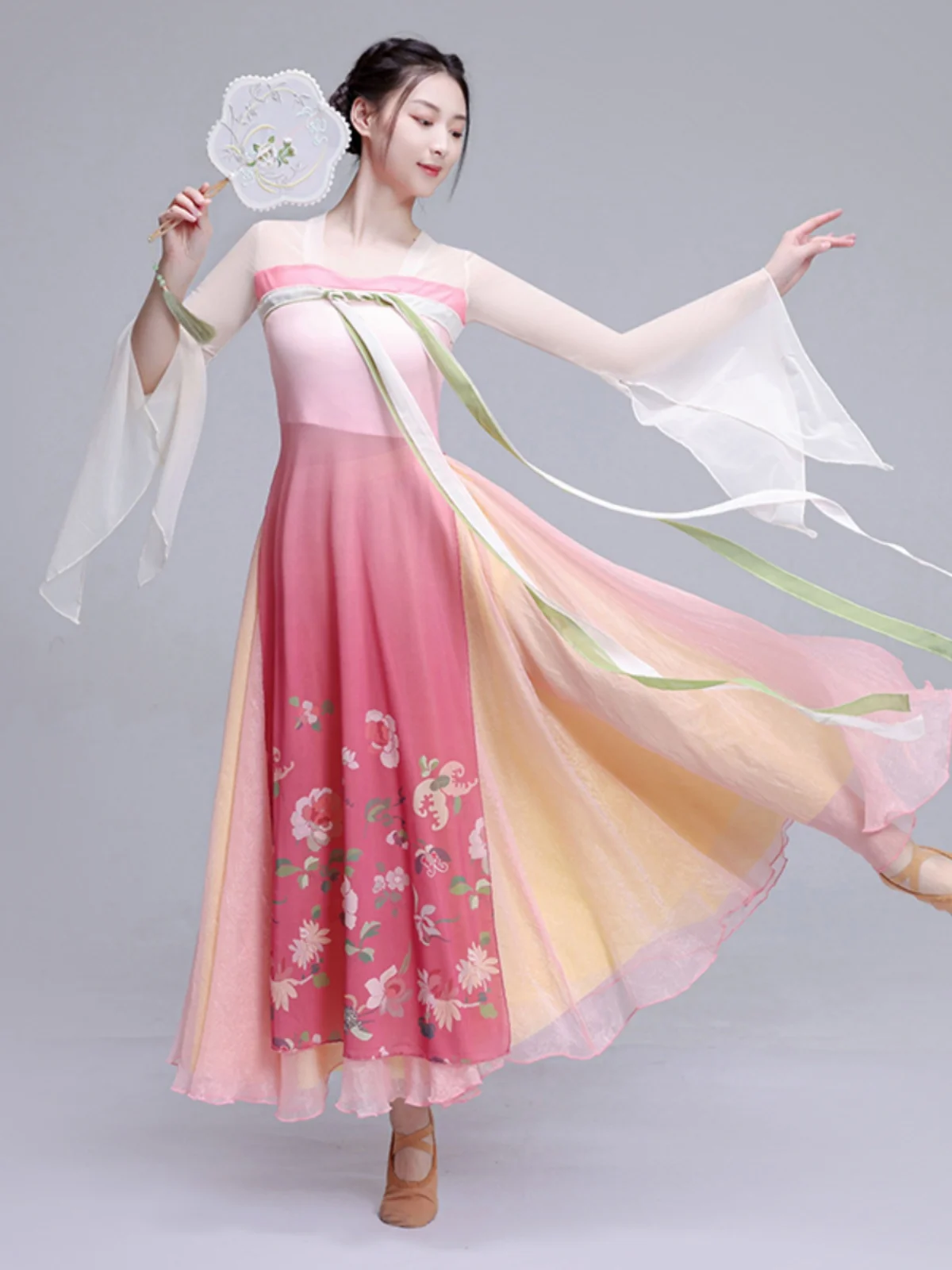 Classical Dance Practice Clothes Women Body Rhyme Floating Long Saree Chinese Dance Clothes Fluttering Belt Performance Clothes