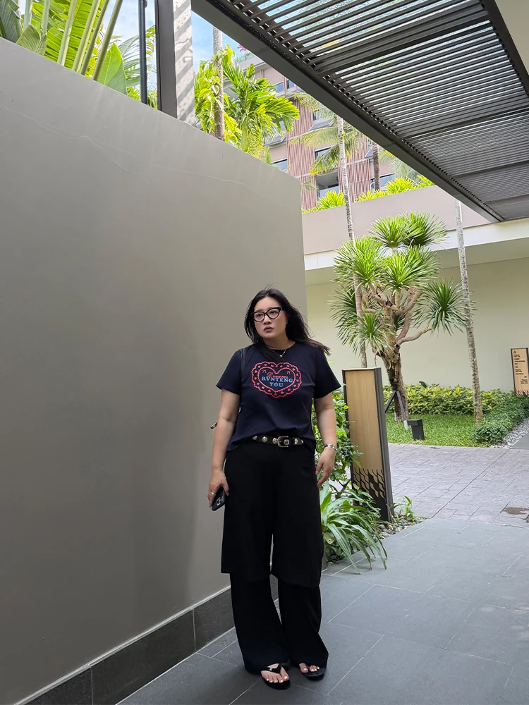 

Slimming Straight Leg Pants Casual Design Large Size Women's Fashion Pencil XiaoXin Retro Style Two-Piece Look