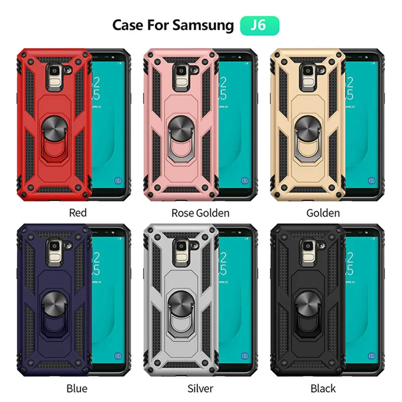 Armor shockproof silicone bumper case for samsung galaxy a6 a8 j4 j6 plus a7 a9 j8 2018 j5 j7 pro magnetic car holder ring cover