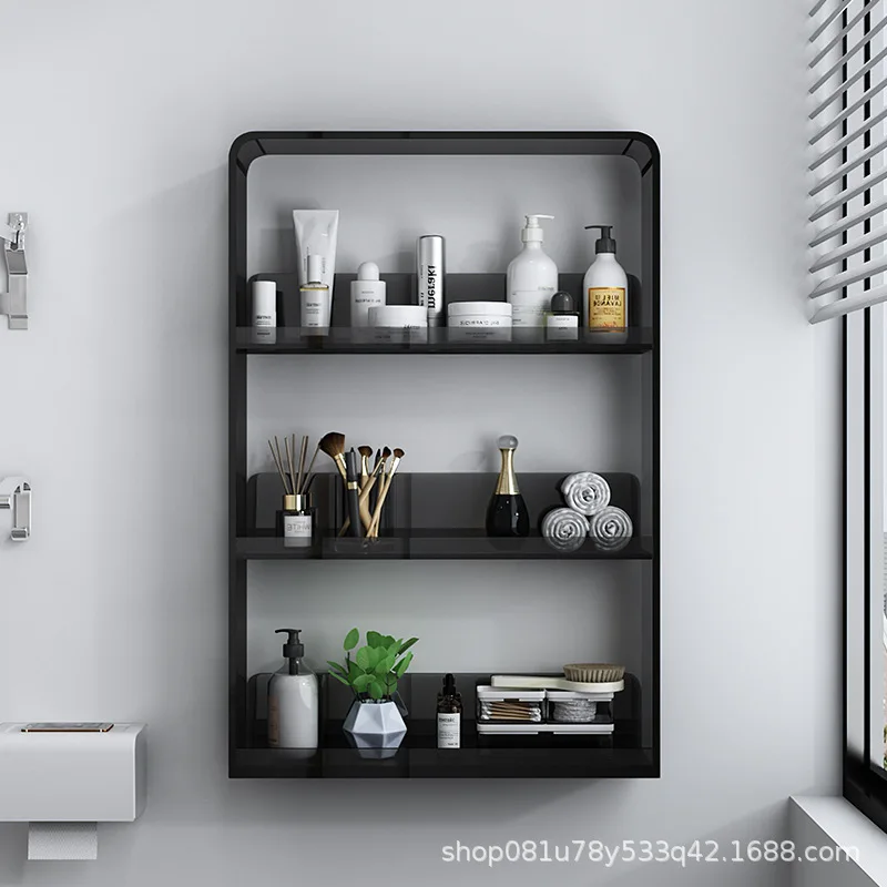 Light luxury multi-layer bathroom shelf wall household toilet transparent bathroom waterproof cosmetic storage rack
