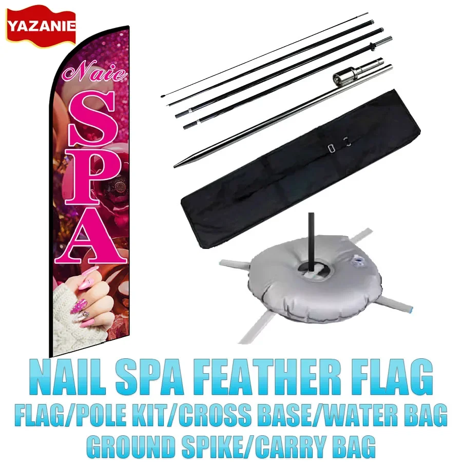 Premium Nail Spa Feather Flag Kit for Salon Beauty Advertising Windless Beach Swooper Flag with Pole Kit Ground Stake Cross Base