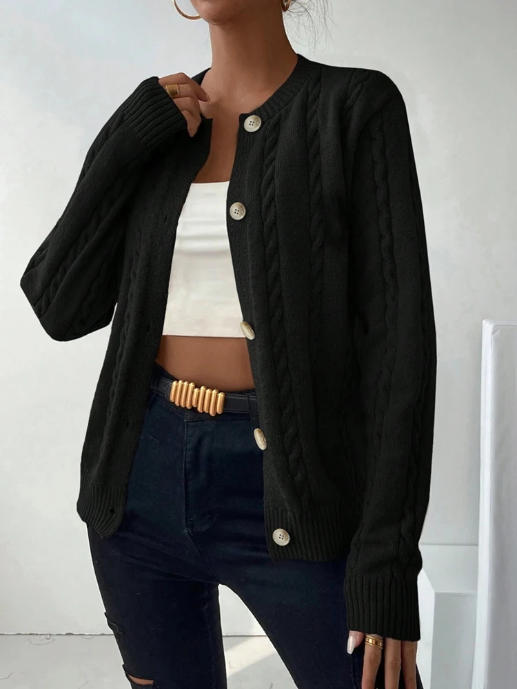 Women's Elegant Knitwear Cardigan Sweater Fried Dough Twists Button up Fashion Upper Garment Casual Comfortable Knit Sweater