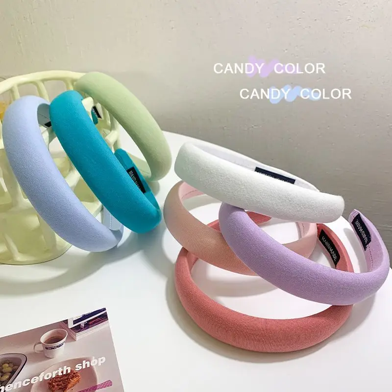 Women Girls Fashion Sponge Wide Edge Candy Color Solid Ornament Hair Hoops Adult Lovely Headbands Female Sweet Hair Accessories