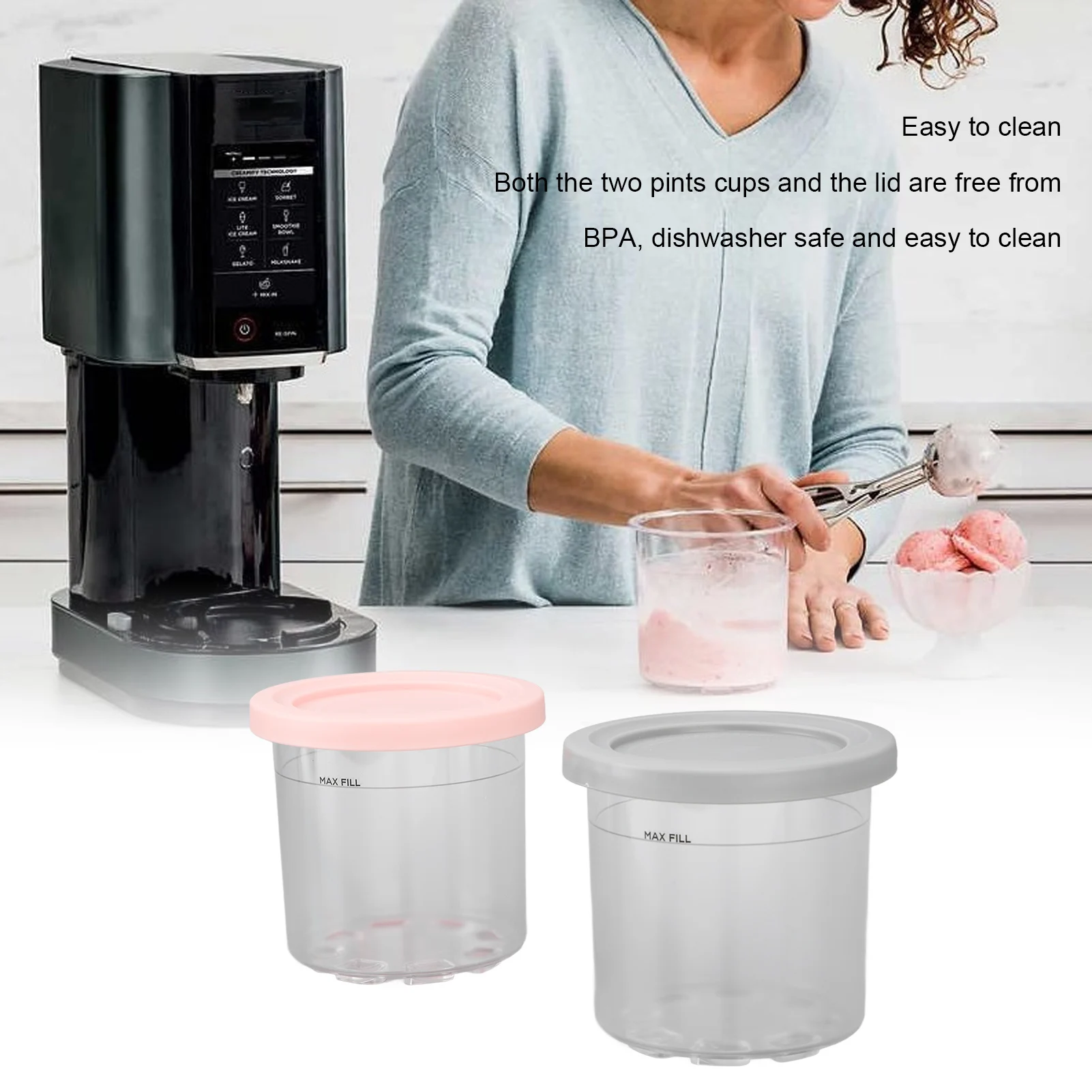 

2pcs Ice Cream Pints Cup For Ninja NC299AMZ NC300s Creamie Ice Cream Maker Cups Reusable Can Store Ice Cream Pints Containers