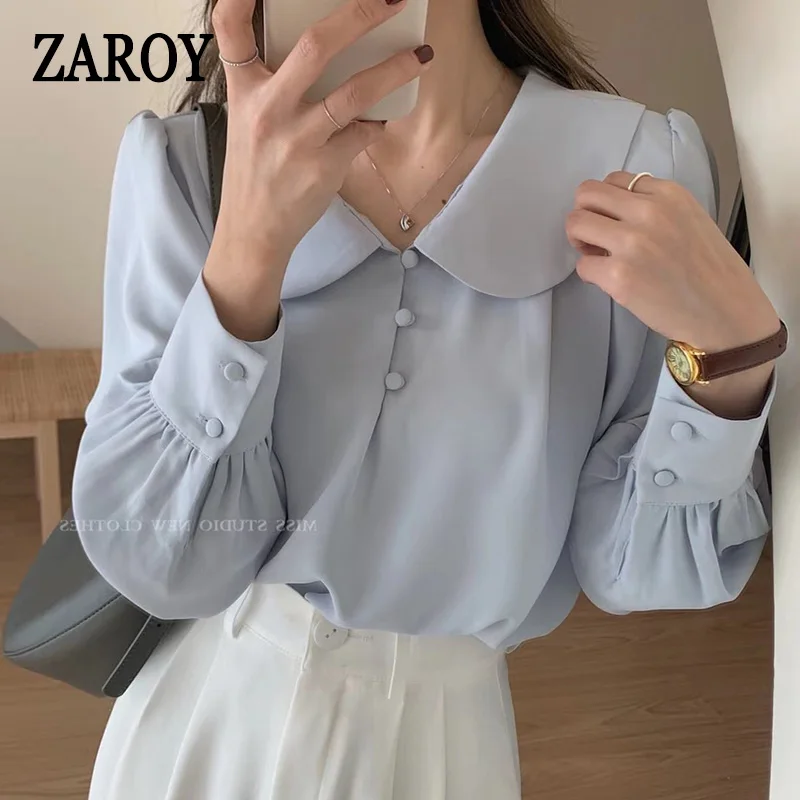 Elegant Puff Sleeve Summer Shirt for Women Lady Casual Blouse Korean Hollow Out Turn Down Collar Tops blusas para mujer