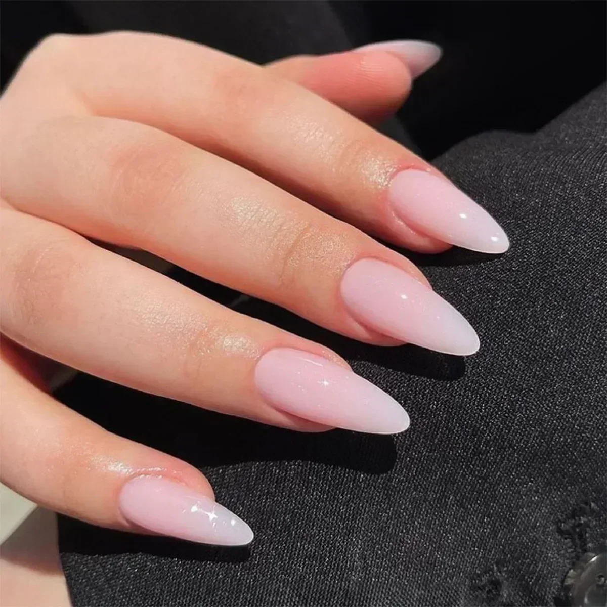 24Pcs Gradient Fake Nails Almond Press on Nails Solid Color Ombre Stick on Nails Full Cover French Tip Acrylic Manicure Nail Art