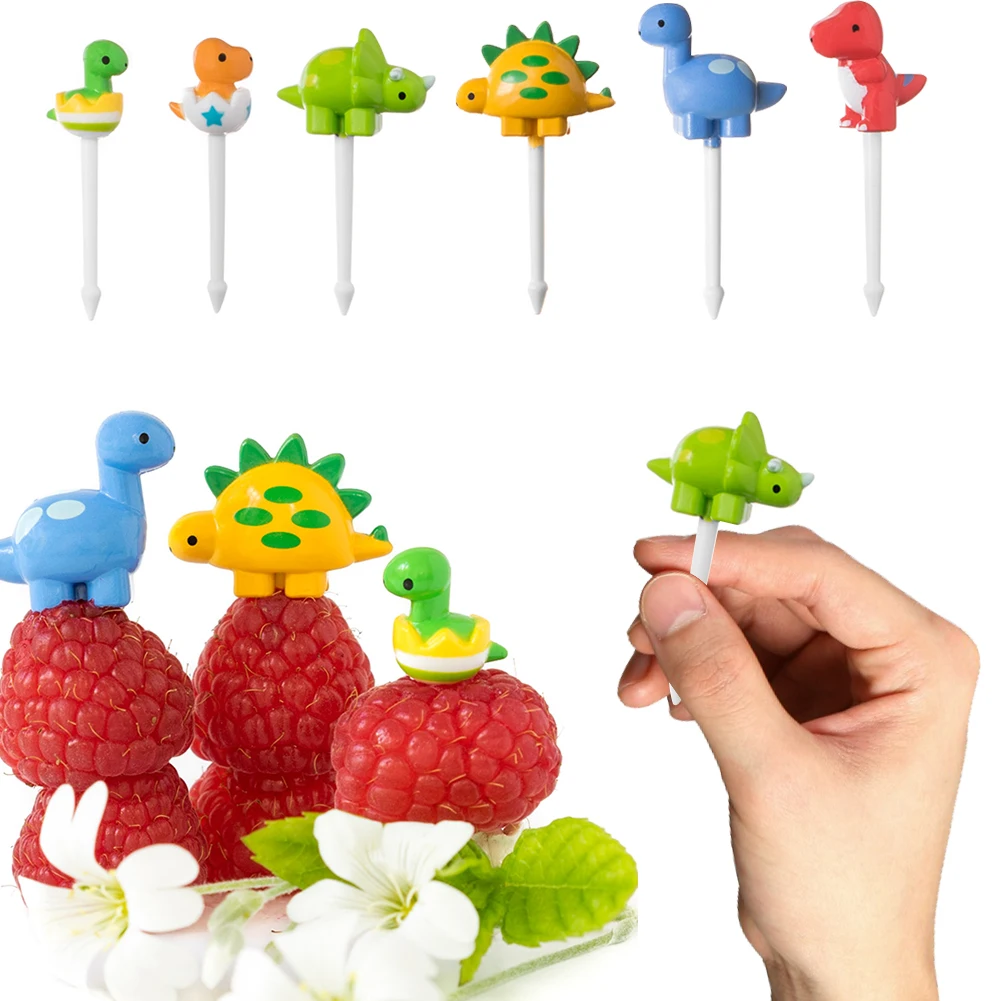 6pcs/set Cute Dinosaur Fruit Fork Kids Snack Dessert Decoration Forks Toothpick Lunch Salad Decoration Accessories Cake Picks