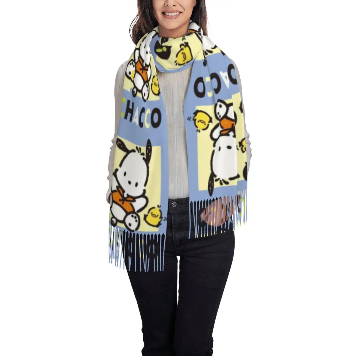 Custom Cartoon Pochacco Disney Kwastje Sjaal Vrouwen Winter Herfst Warm Sjaal Wrap Dames Sjaals